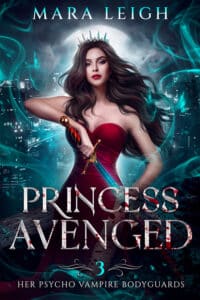 Cover for Princess Avenged. A beautiful woman wearing a red gown holds a sword.