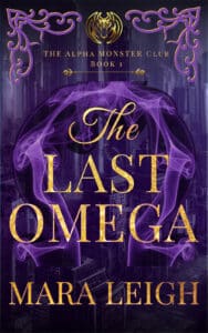 Cover for The Last Omega Gold lettering on deep purple image of a city and a smoky omega symbol